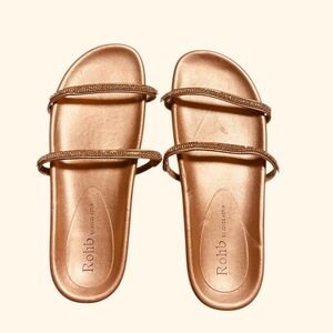 ROHB BY JOYCE AZRIA METÁLIC SANDALS SLIIDE WOMENS ROSE GOLD SIZE 10.5 M NO BOX**